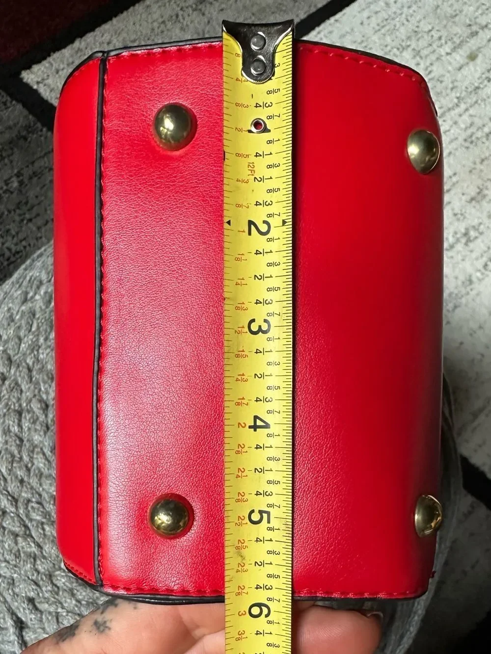 Red Top-Handle Satchel with Graphic Face Detail